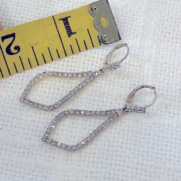 💐5/25 large round thin gold tone hoops diamond shaped dangle drop lever back - Picture 5 of 7